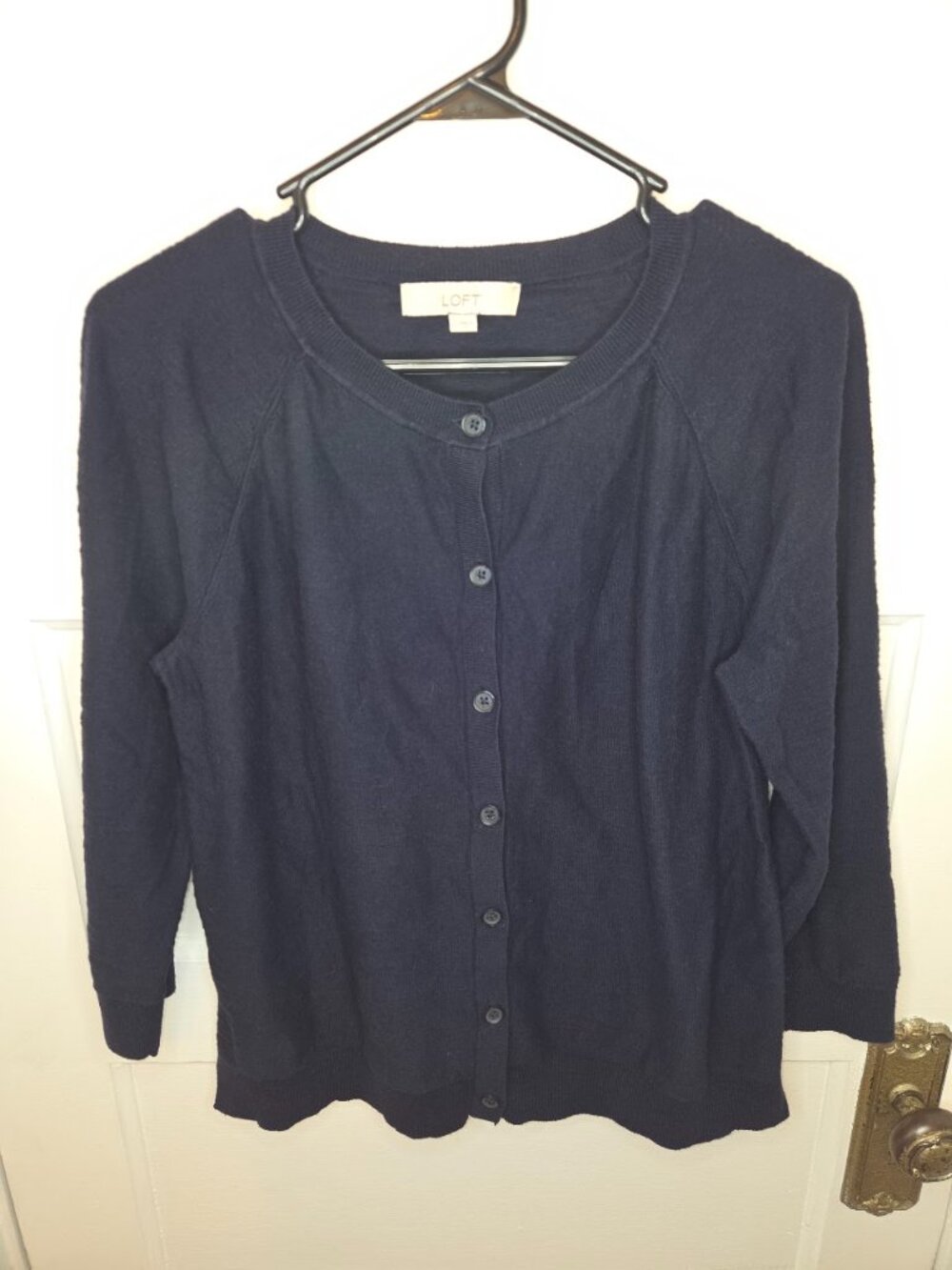 Loft Navy Blue Button Up 3/4 Sleeve Sweater - Women's Size Large